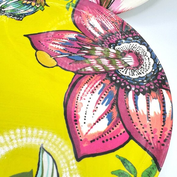 World Market Salad Plates 9" Pink Yellow Botanical Floral Design Dinnerware 4 Pc - Picture 8 of 9